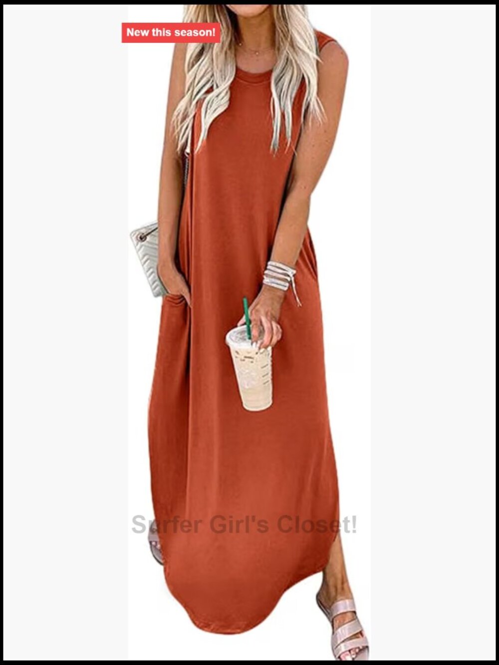 Women's Sleeveless Split Maxi Dress with Pockets Summer Beach Casual